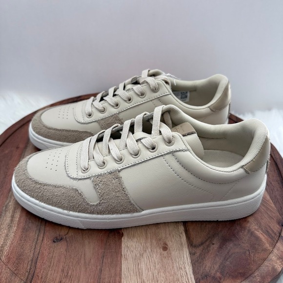 TOMS Men Trvl Lite Court Beige Leather Shaggy Suede Sneakers Size 7.5 - Picture 3 of 13